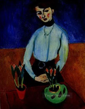 チューリップを持つ少女 ジャンヌ・ヴァデランの肖像 1910年 抽象的フォービズム アンリ・マティス Oil Paintings